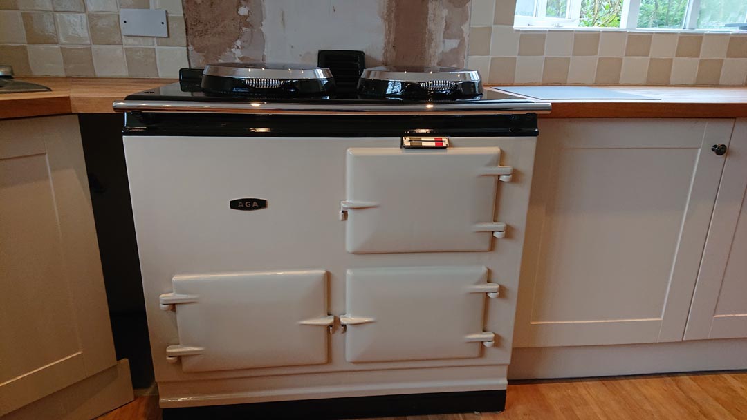 <p>2 Oven Pre 74 Aga Re-enamelled in Cream running on Electric</p><p>Installed in Ashmore, Dorset