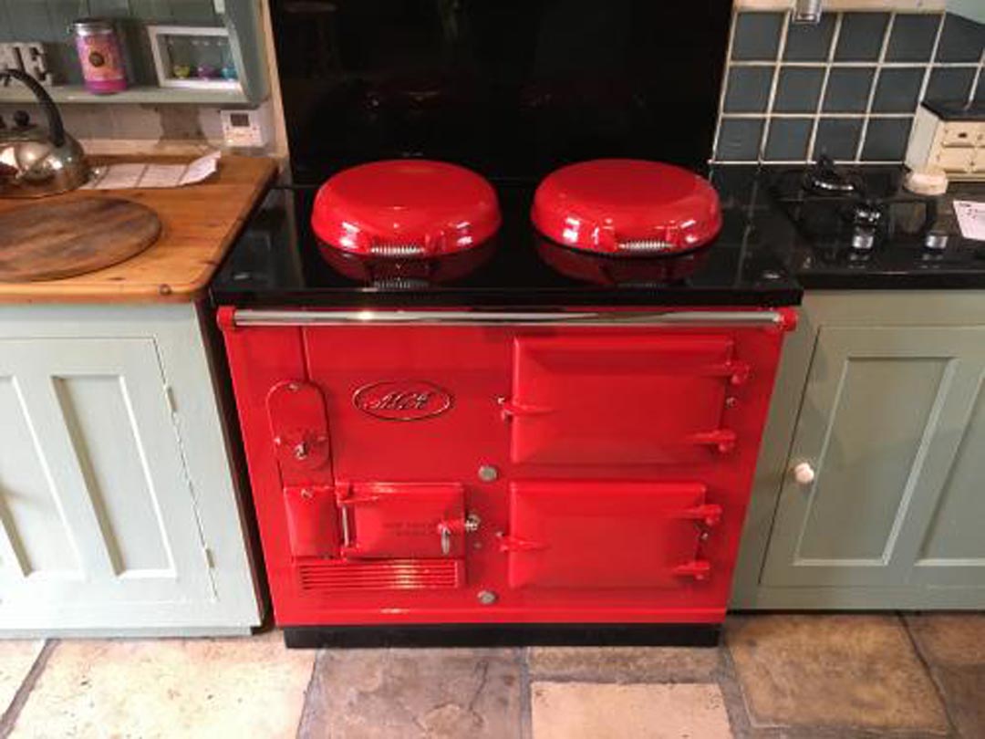 2 Oven Aga Standard Re-Enamelled in Pillar Box Red
Running on Electric

Installed in Cheselbourne, Dorchester