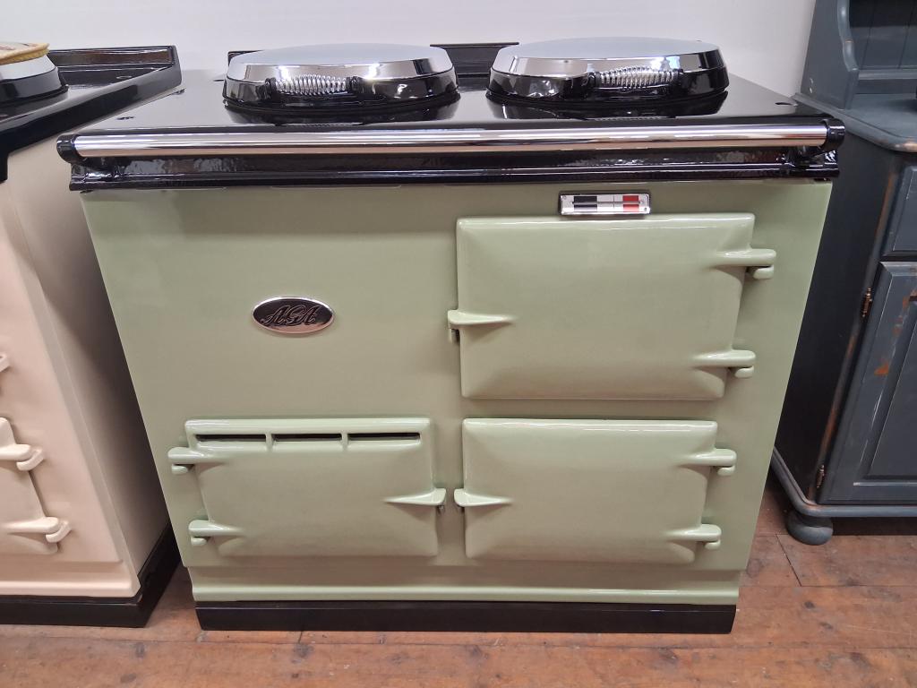 <p>2 Oven Aga cooker with plinth</p><p>Fully reconditioned </p><p>Enamelled in Olivine</p><p>Electrickit control system