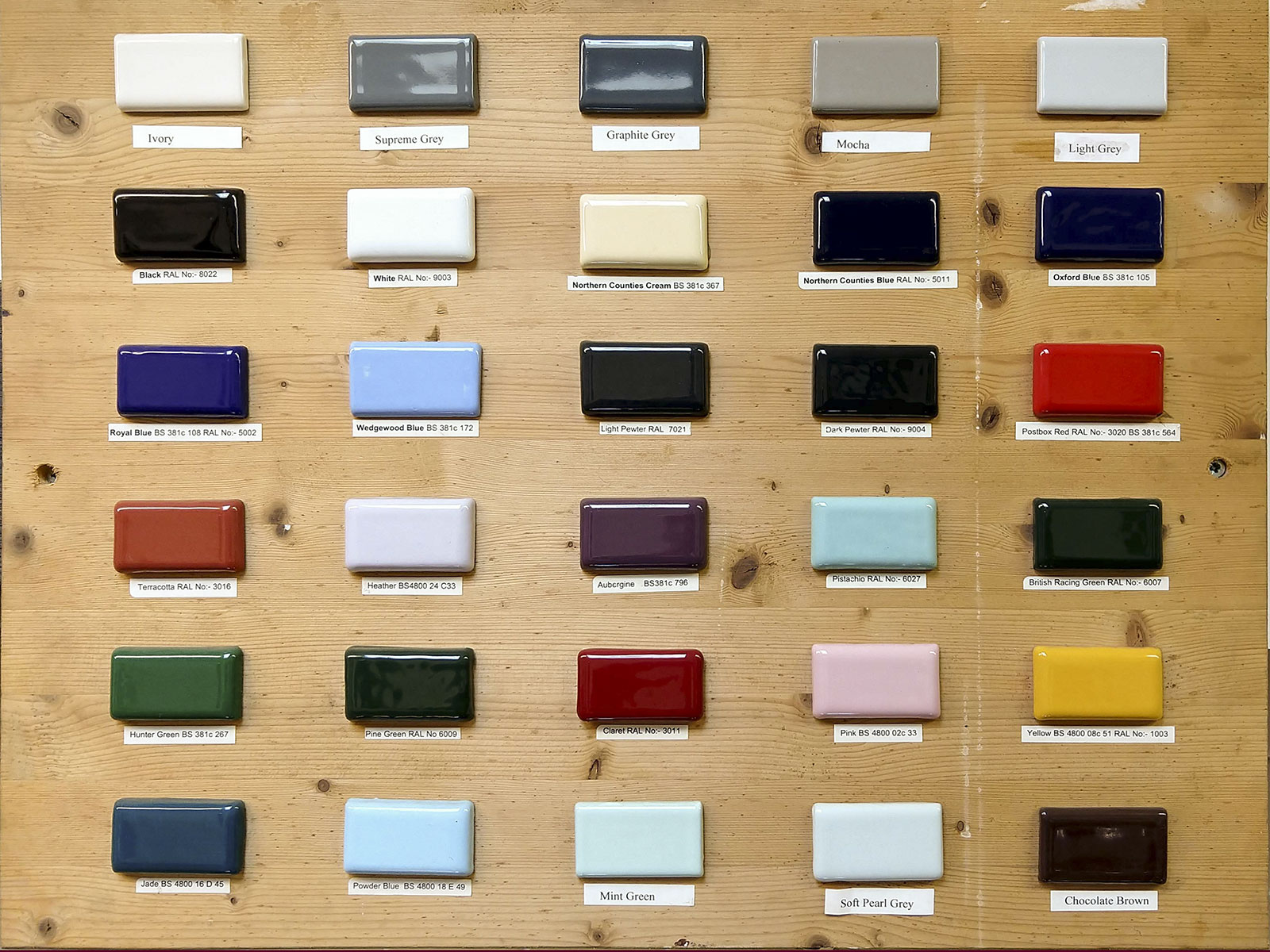 Our range of colours for re-enamelling